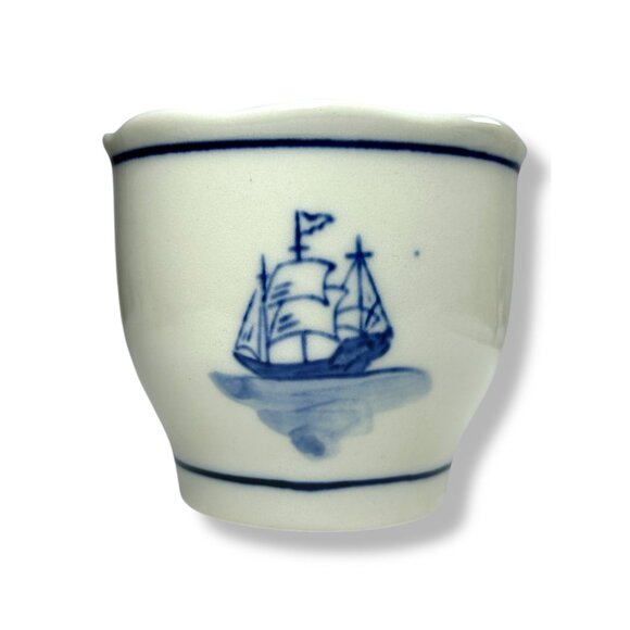 Geerlings Mini Pot Mid 20th Century Blue White Dutch Windmill Sailboat Ceramic - Picture 1 of 7